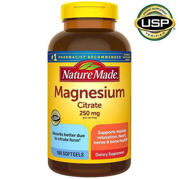 Nature Made Magnesium Citrate 250 mg., 180 Softgels Exp.03/25
