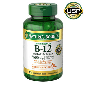 Nature's Bounty Vitamin B-12 2500 mcg, 300 Quick Dissolve Tablets Exp. 01/2026