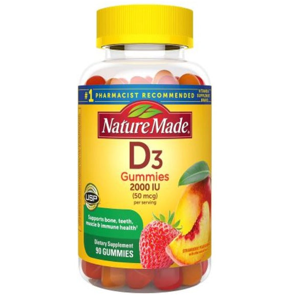 Nature Made Vitamin D3 Adult Gummies Strawberry, Peach & Mango 90.0ea Exp. 10/22