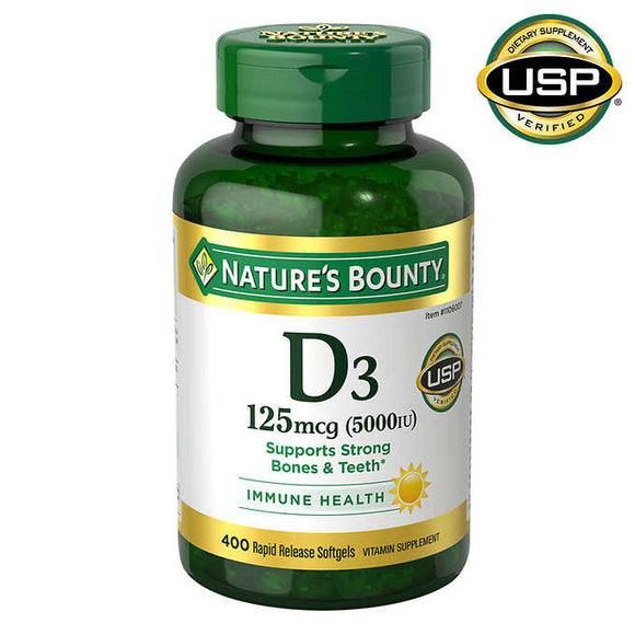 Nature's Bounty Vitamin D3 125 mcg, 400 Softgels Exp. 06/24