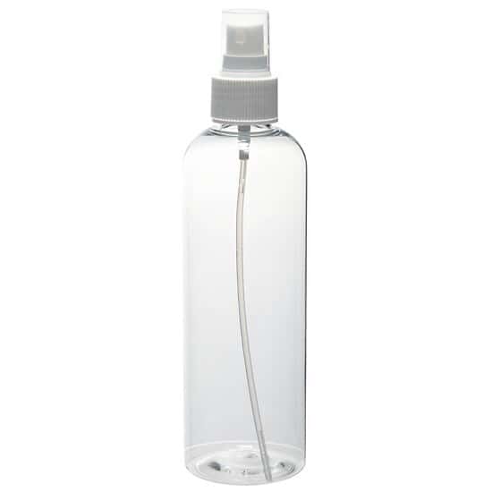 Fine Mist Spray Empty Bottle, PET, 8 oz bottle, spray nozzle, and nozzle cap
