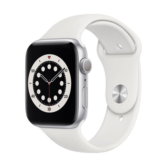 Apple Watch Series 6 GPS 44mm Silver Aluminum Smartwatch - White Sport Band