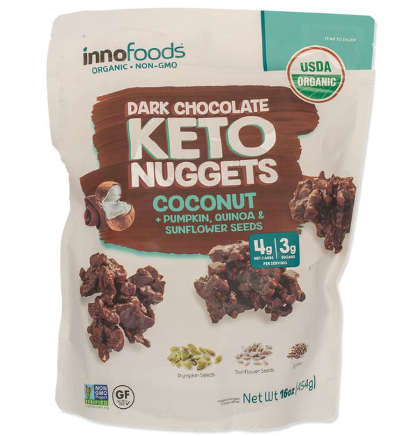 InnoFoods Dark Chocolate Keto Nuggets With Pumpkin, Quinoa & Sunflower Seeds 16oz Exp.10/22