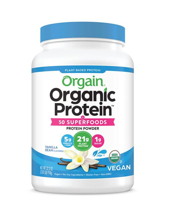 Orgain Organic Protein and Superfoods Plant Based Protein Powder, Vanilla Bean, 2.7 lbs Exp.03/23